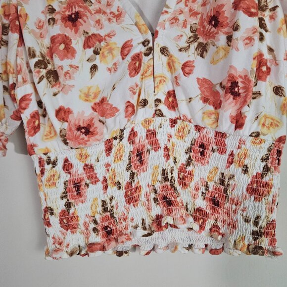 Abercrombie & Fitch Women's Floral Top XXS Smocked Romantic Soft Girl Spring - Picture 4 of 12